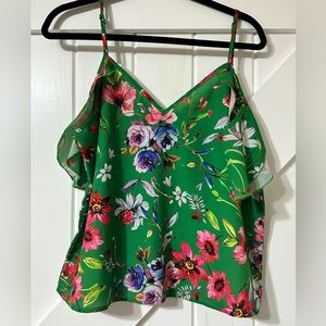 Medium green floral off the shoulder shirt